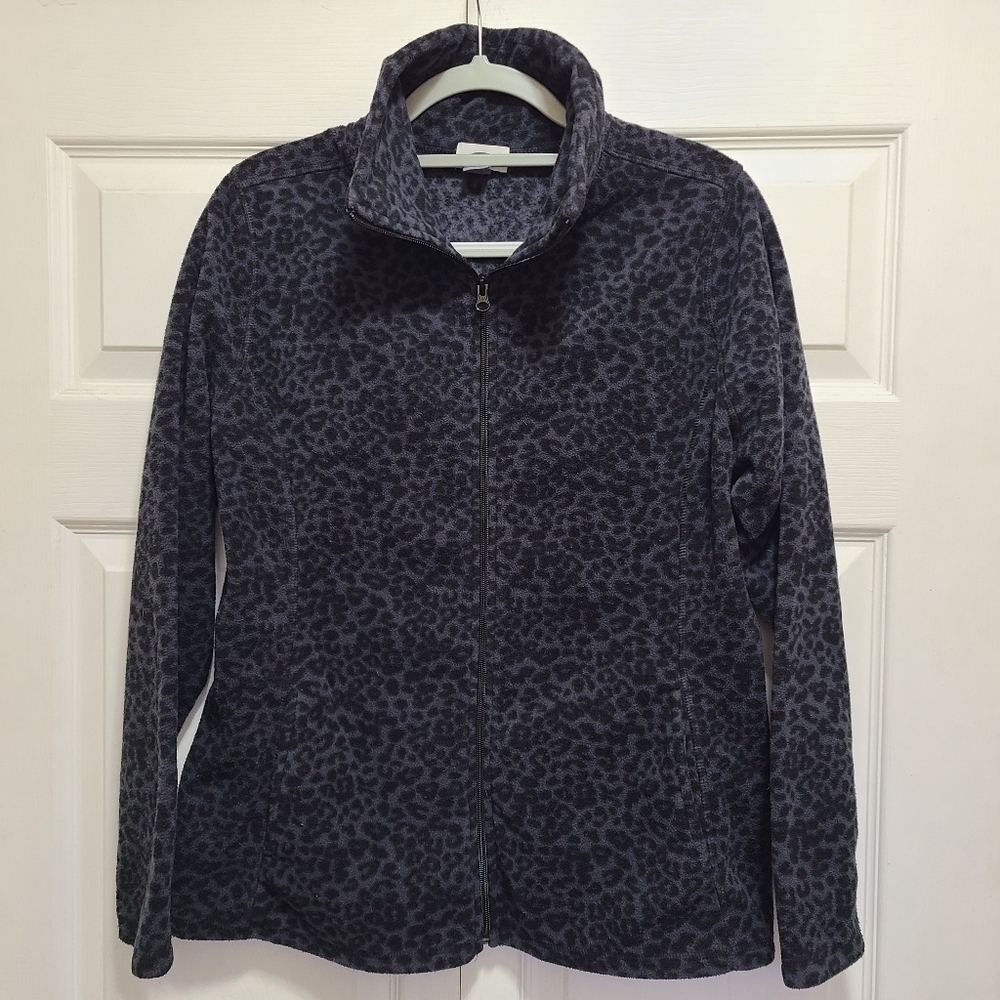 Old Navy Black Leopard Full Zip Fleece pockets size Large